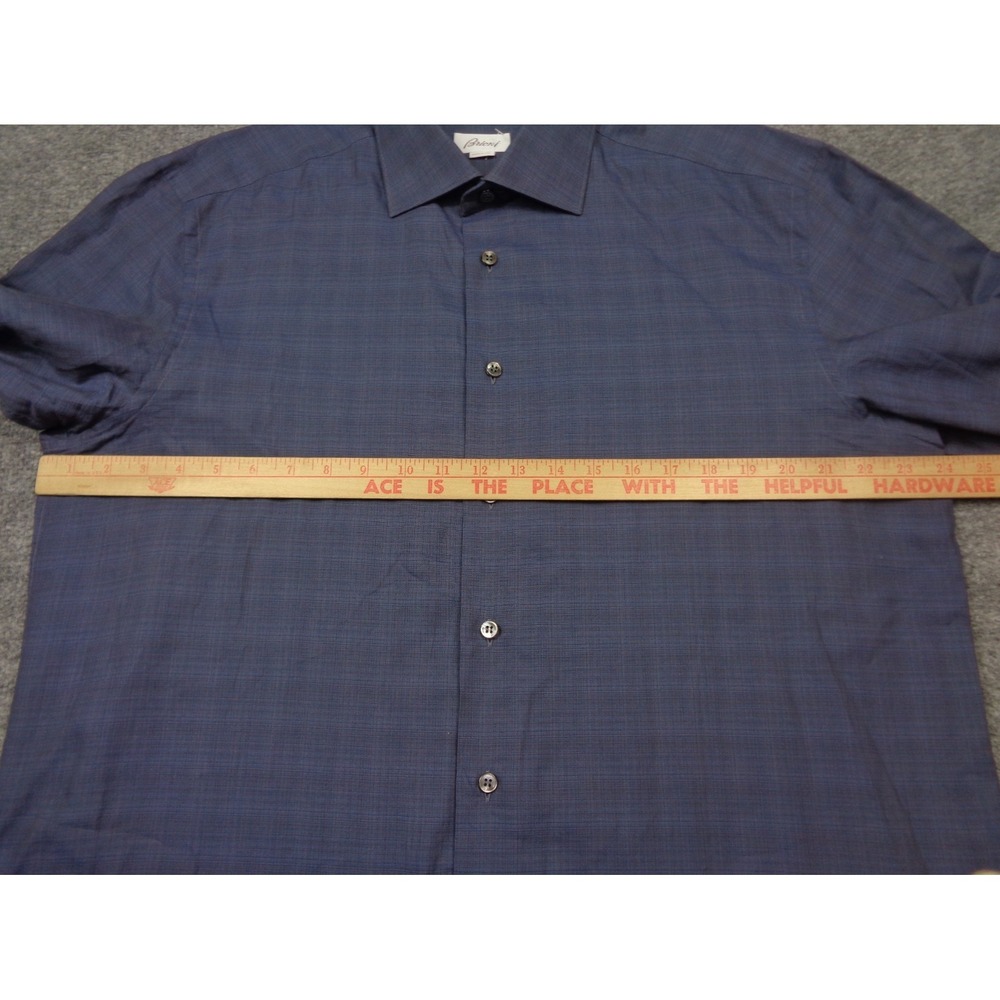 Brioni Ventiquattro Shirt Mens 17 1/2" 44 Neck Blue Long Sleeve Made in Italy - Picture 11 of 13